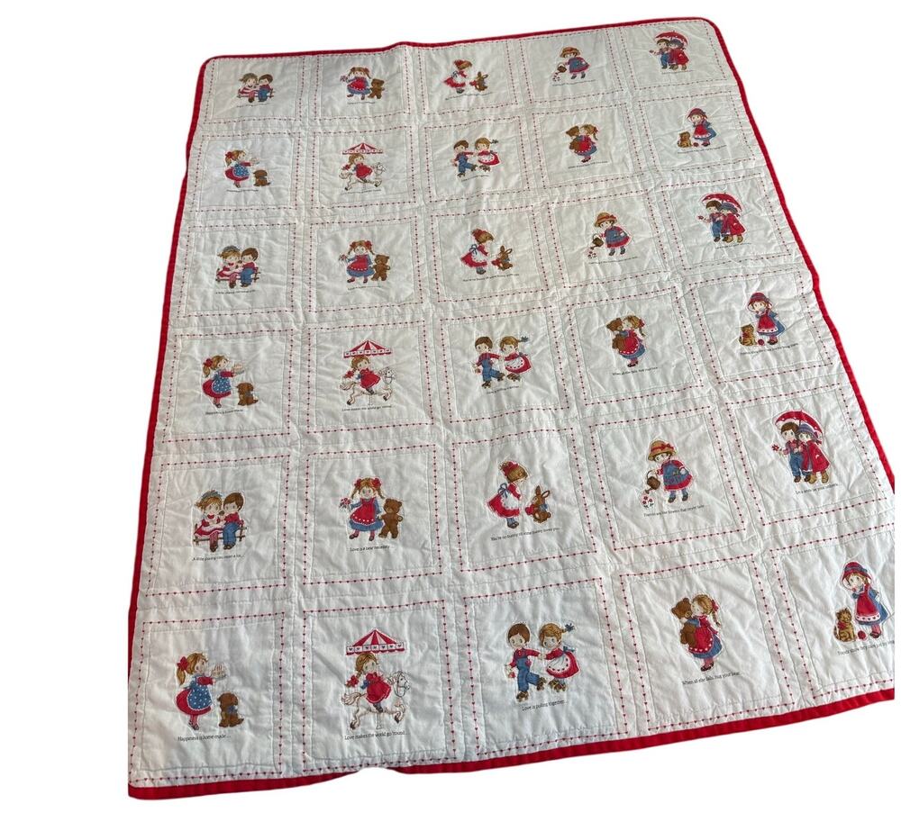 Vintage Red Mini Polka Dot Crib Blanket with the cutest little pictures ever